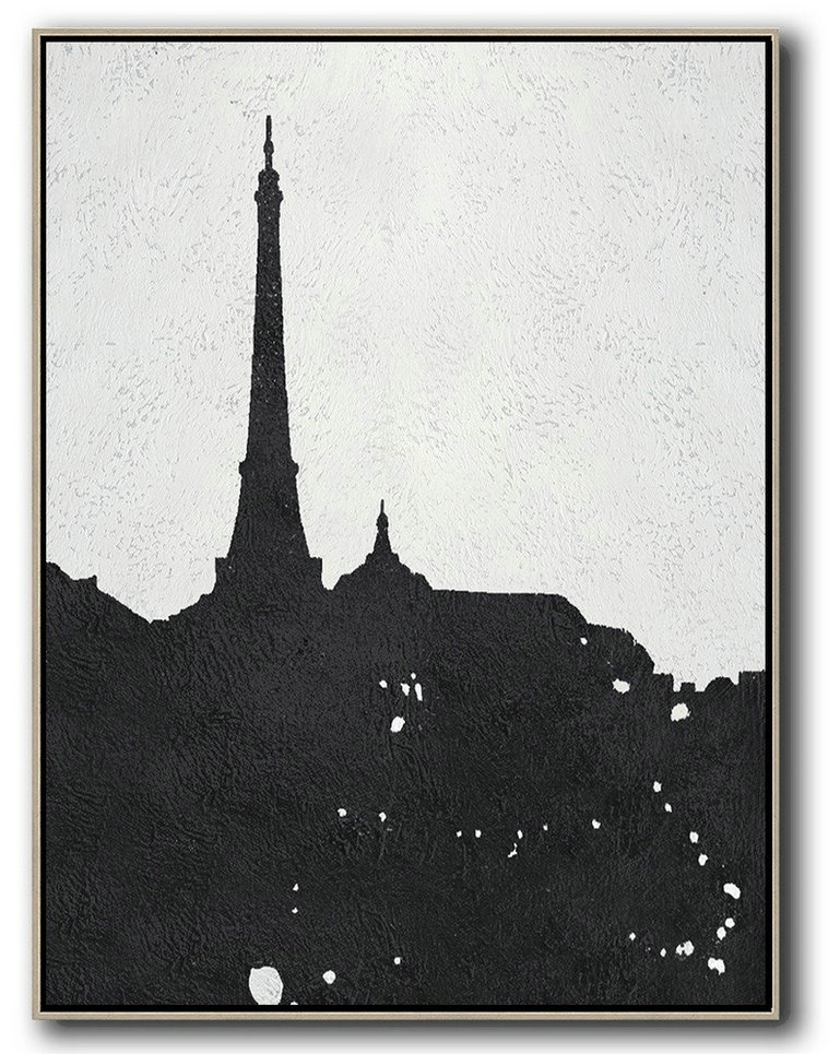 Modern Art Oil Painting,Black And White Minimal Painting On Canvas - Hand Made Original Art